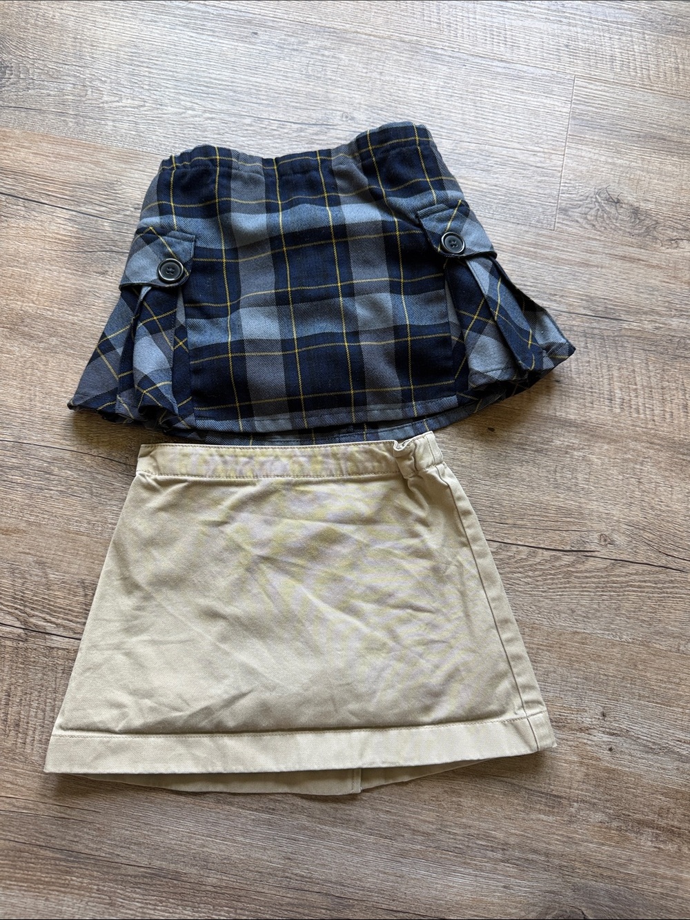 Plaid Navy & Beige/khaki Skirt Duo - Girls uniform skorts